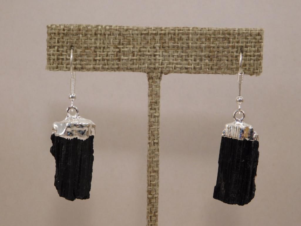 TOURMALINE EARRINGS ROCK STONE LAPIDARAY SPECIMEN: TOURMALINE EARRINGS ROCK STONE LAPIDARAY SPECIMEN