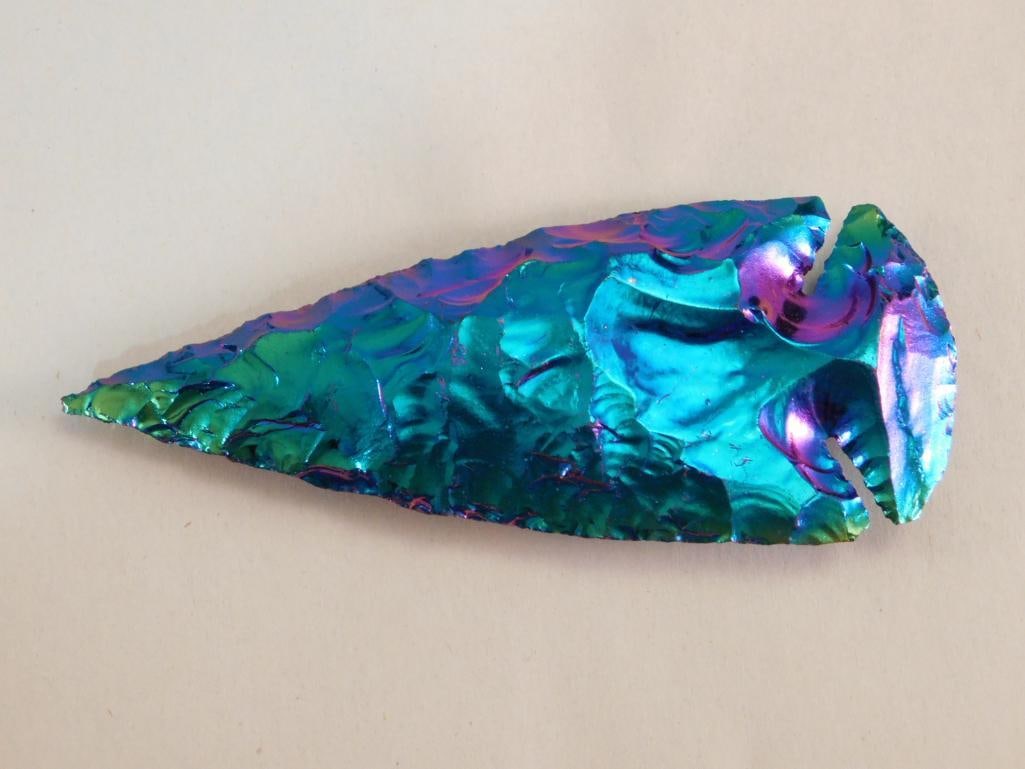 RAINBOW OBSIDIAN HAND KNAPPED AR ROWHEAD: RAINBOW OBSIDIAN HAND KNAPPED AR ROWHEAD