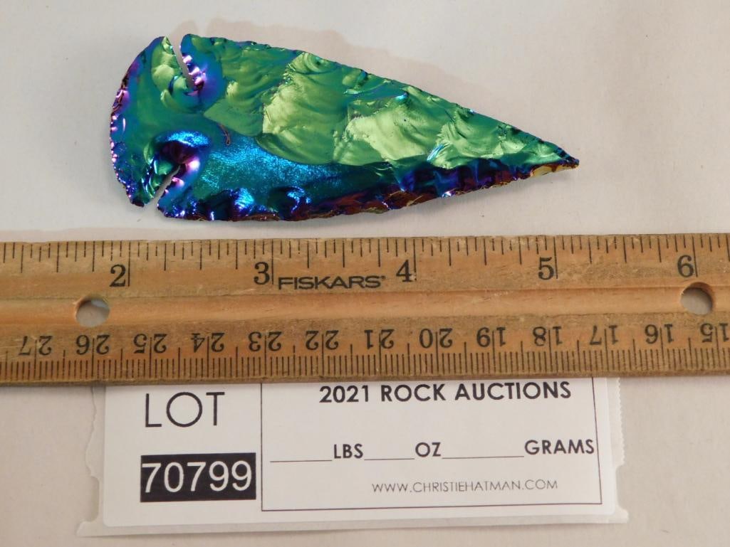 RAINBOW OBSIDIAN HAND KNAPPED AR ROWHEAD - 2