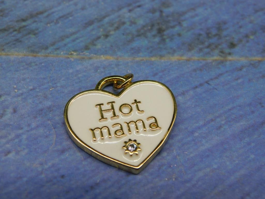Gold-Toned ?Hot Mama? Heart Charm with Stone Accent: Gold-Toned ?Hot Mama? Heart Charm with Stone Accent