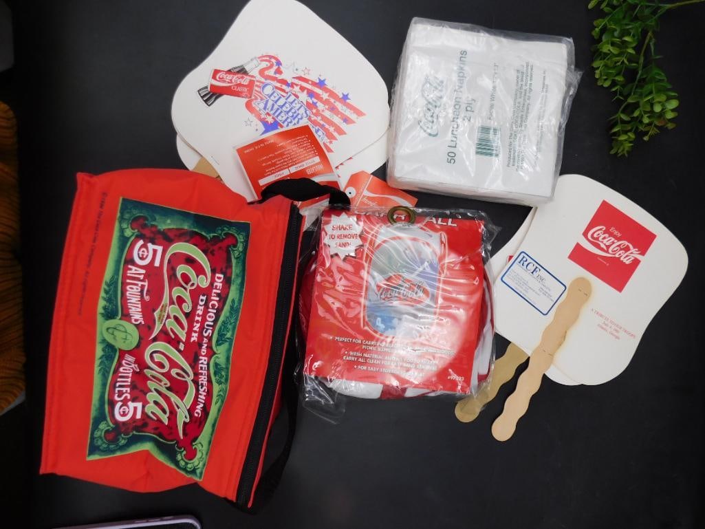 Coca-Cola Themed Cooler, Napkins & Fans Set: Coca-Cola Themed Cooler, Napkins & Fans Set