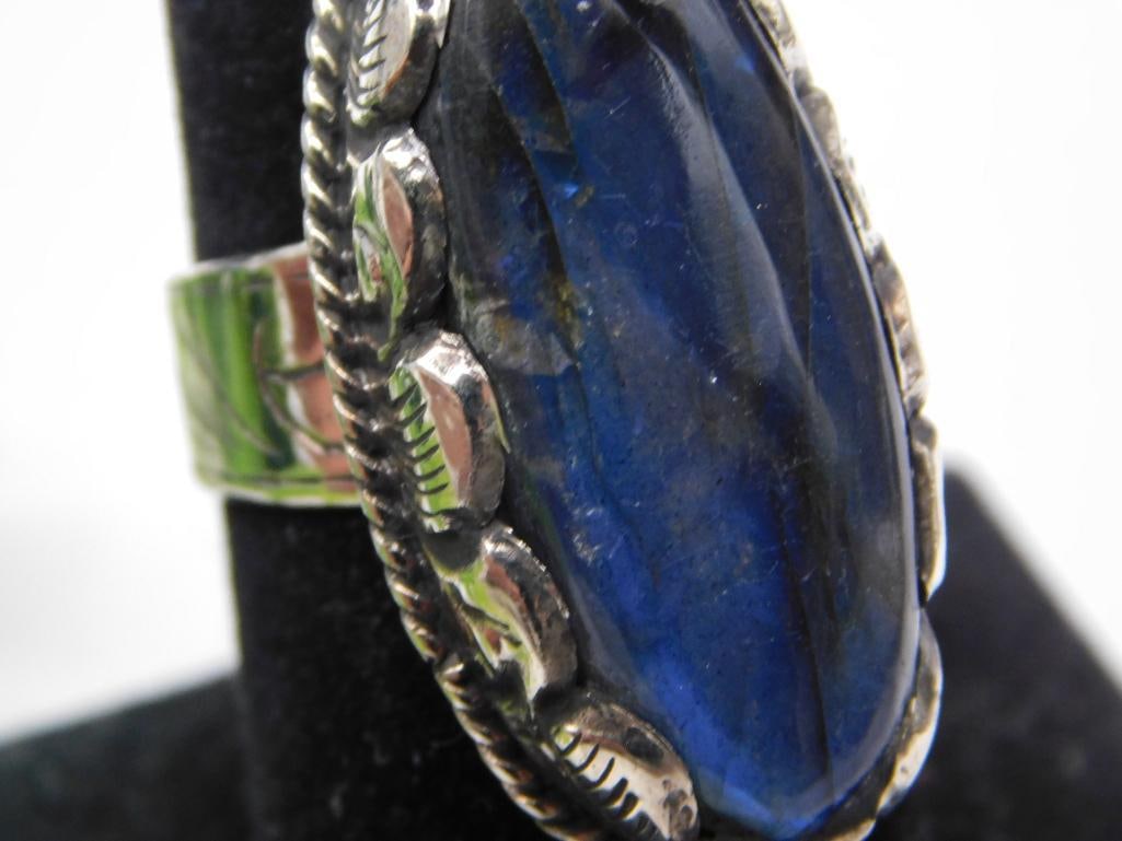 LABRADORITE ADJUSTABLE RING ROCK STONE LAPIDARY SPECIMEN - 2