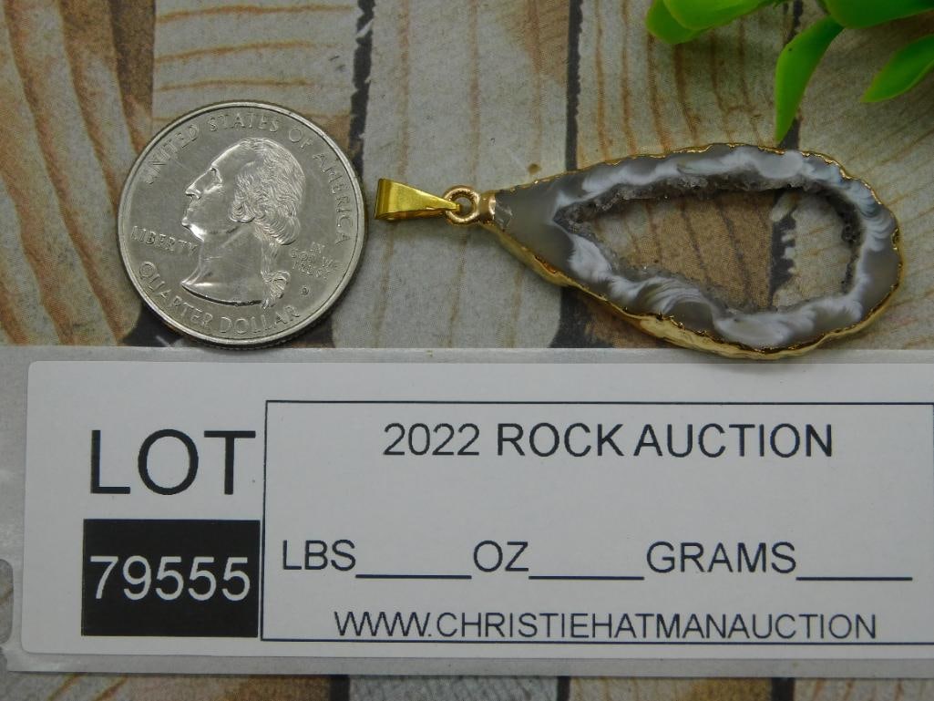 GEODE SLICE PENDANT ROCK STONE LAPIDARY SPECIMEN - 2