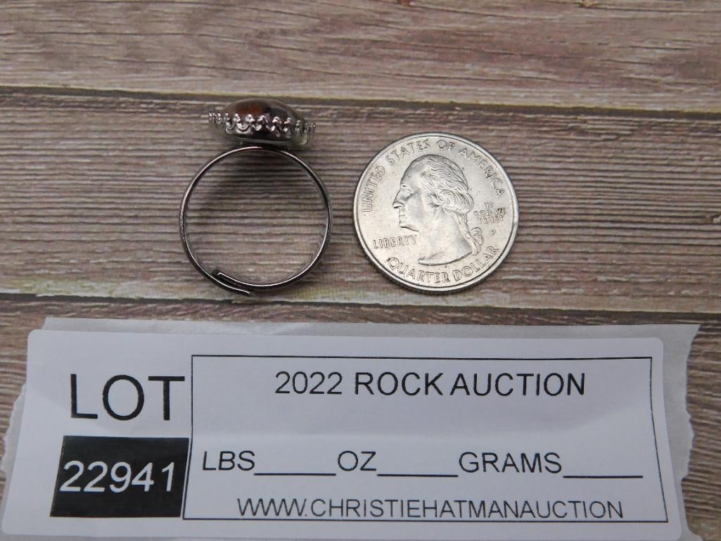 LEOPARD SKIN JASPER ADJUSTABLE RING ROCK STONE LAPIDARY SPECIMEN - 2