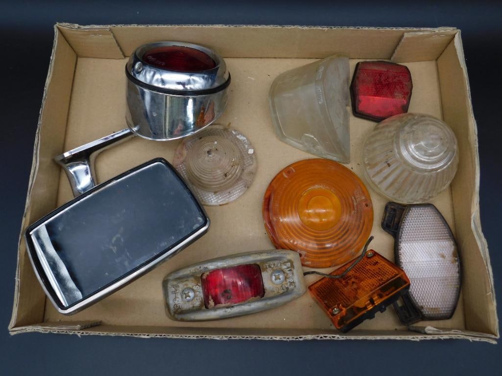 MIXED LIGHTS AND MIRROR LOT VINTAGE AUTOMOBILIA ANTIQUE: MIXED LIGHTS AND MIRROR LOT VINTAGE AUTOMOBILIA ANTIQUE