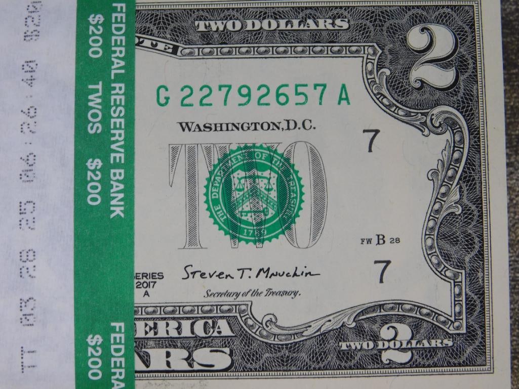 100 $2 Bills Brick Crisp Two Dollar Bills - 2