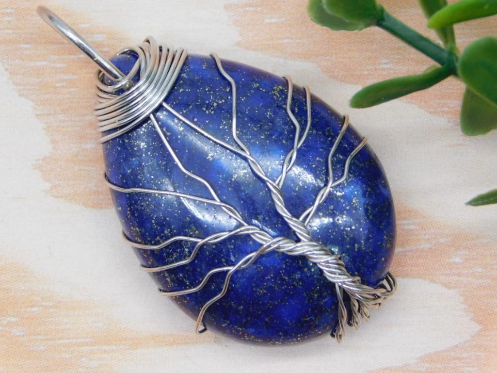 LAPIS LAZULI WIRE TREE PENDANT ROCK STONE LAPIDARY SPECIMEN: LAPIS LAZULI WIRE TREE PENDANT ROCK STONE LAPIDARY SPECIMEN