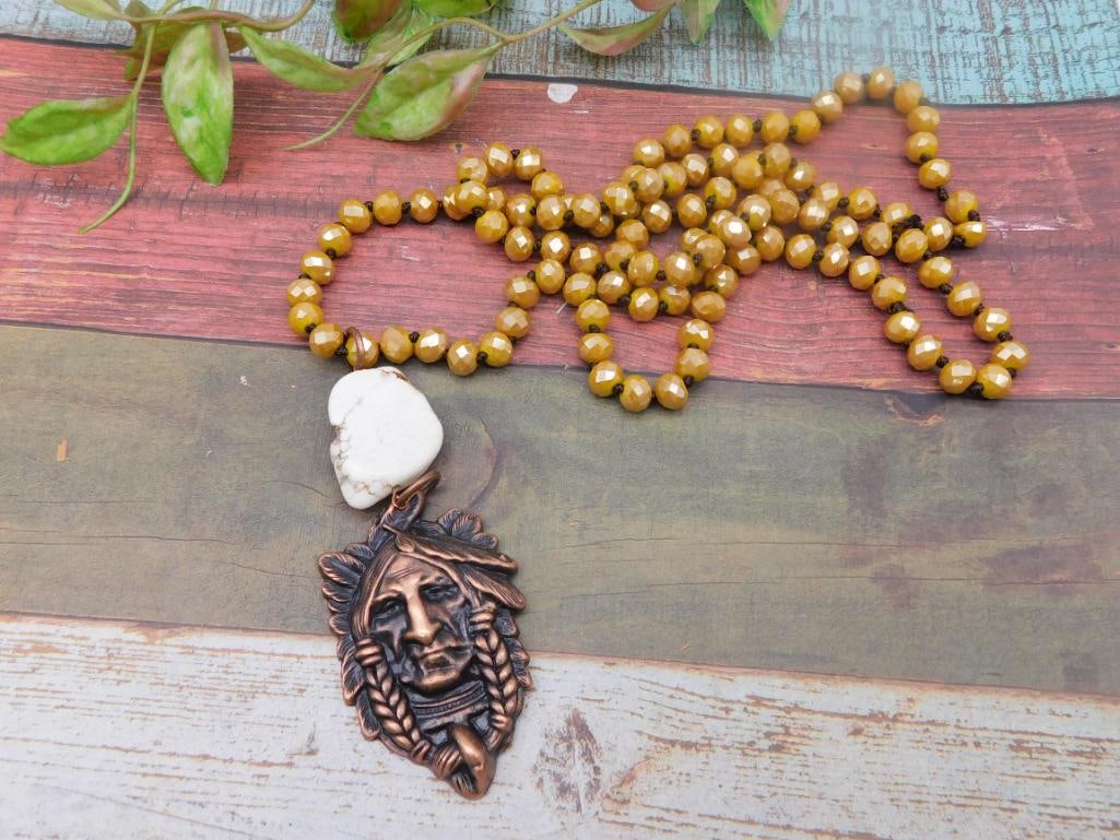 CHIEF PENDANT ON SPARKLE BEAD NECKLACE: CHIEF PENDANT ON SPARKLE BEAD NECKLACE