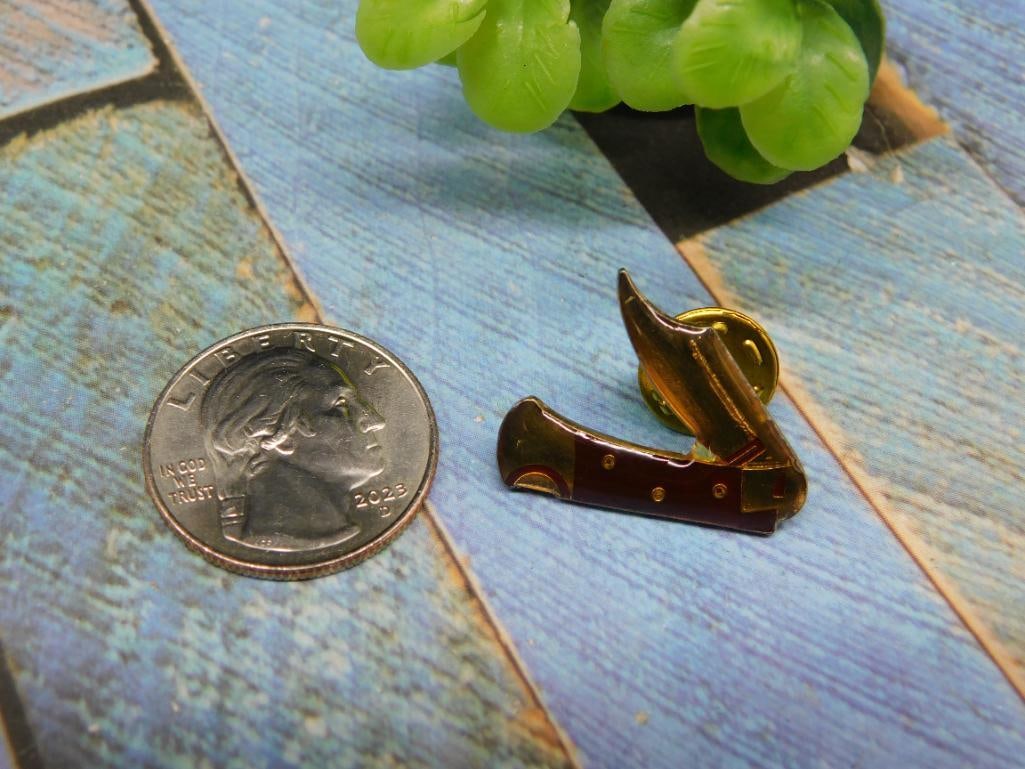 Gold and Brown Knife Lapel Pin with Clasp: Gold and Brown Knife Lapel Pin with Clasp