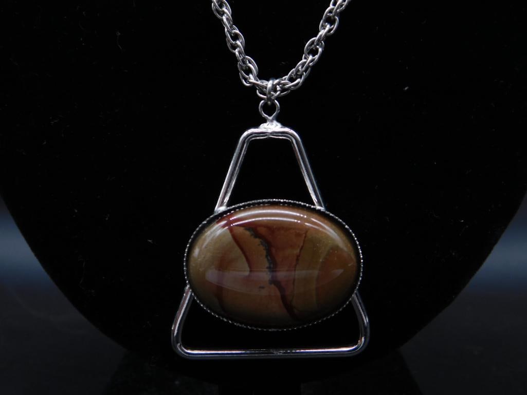 PICTURE JASPER PENDANT ON CHAIN NECKLACE ROCK STONE LAPIDARY SPECIMEN: PICTURE JASPER PENDANT ON CHAIN NECKLACE ROCK STONE LAPIDARY SPECIMEN