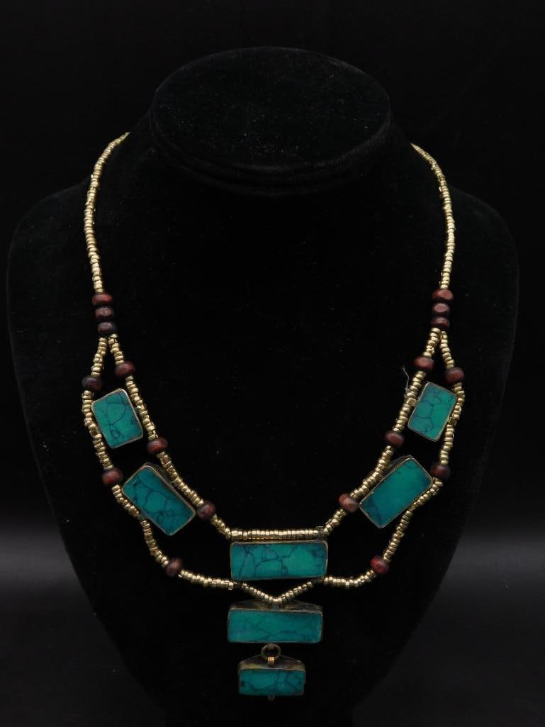 TURQUOISE STATEMENT NECKLACE ROCK STONE LAPIDARY SPECIMEN: TURQUOISE STATEMENT NECKLACE ROCK STONE LAPIDARY SPECIMEN