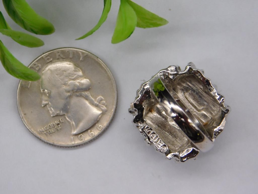 SILVER TONE RING WITH ROSE CABOCHON - 2