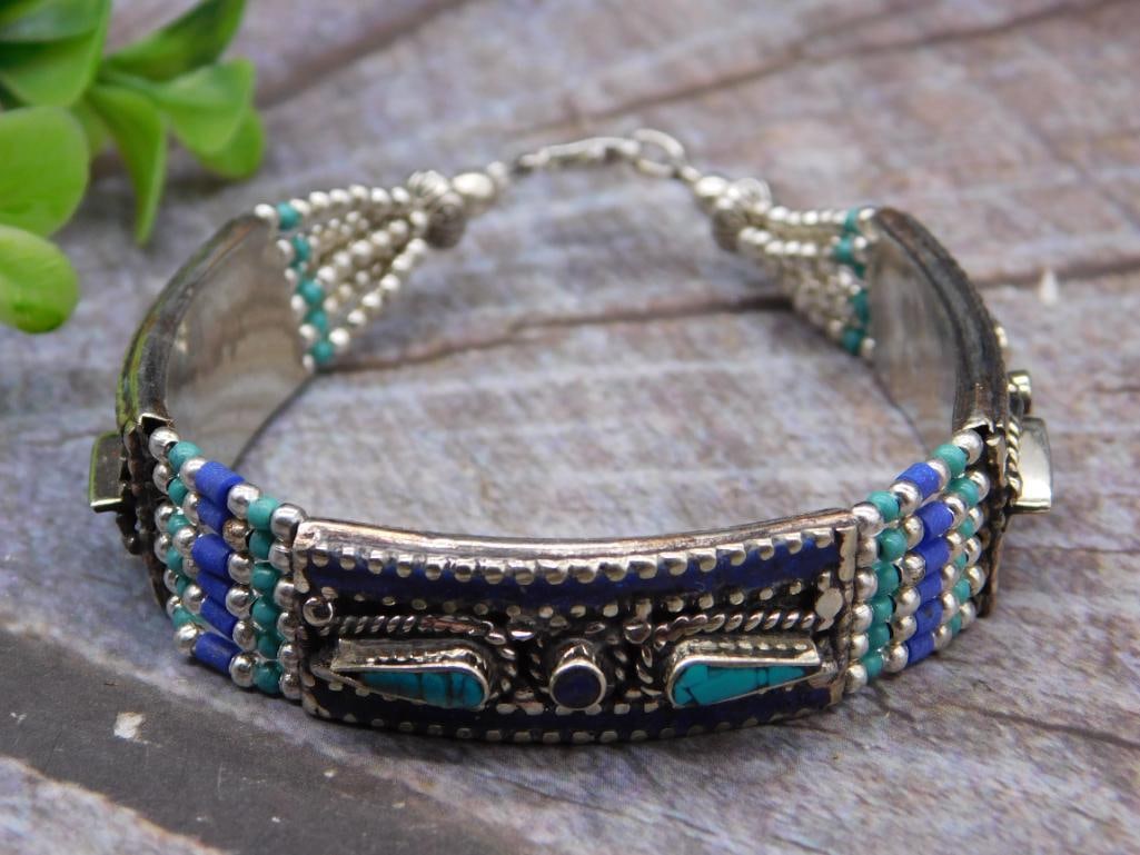 TURQUOISE AND LAPIS LAZULI BRACELET ROCK STONE LAPIDARY SPECIMEN: TURQUOISE AND LAPIS LAZULI BRACELET ROCK STONE LAPIDARY SPECIMEN