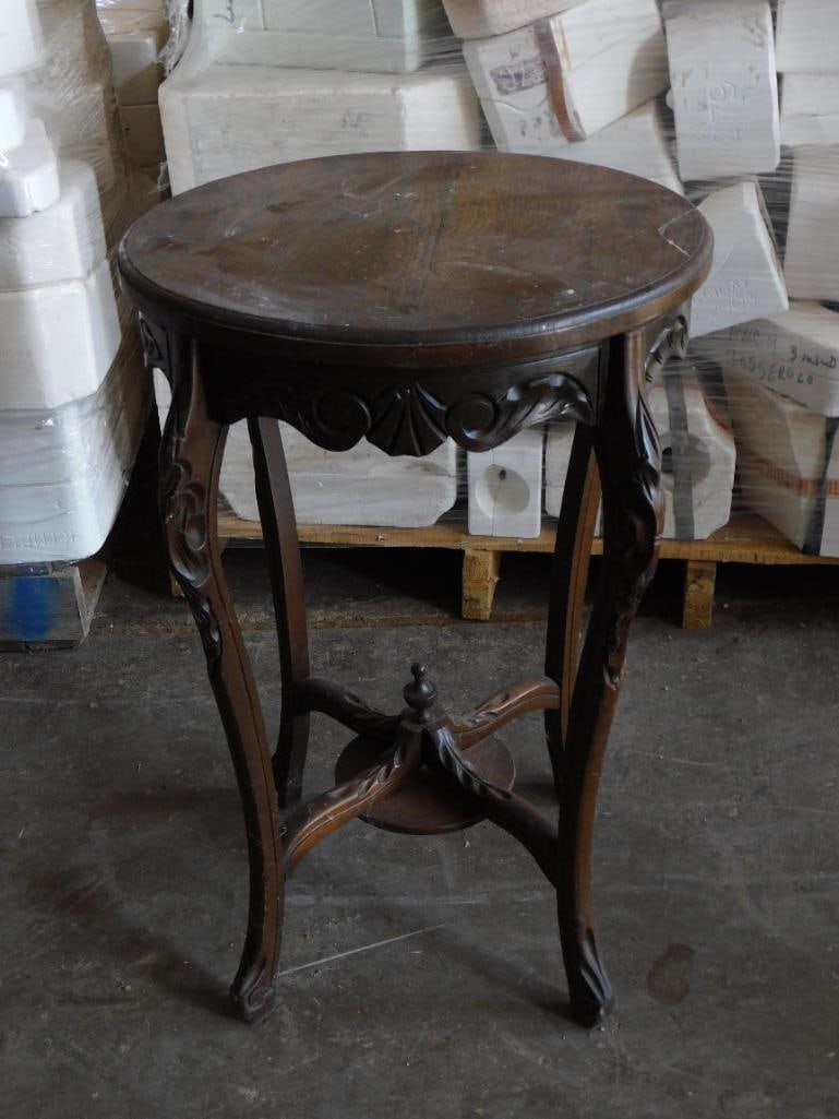 WOOD PEDESTAL TABLE OR PLANT STAND ART NOUVEAU STYLE: PICK UP APRIL 2ND FROM 12-2 IN THAYER, MO OR BY APPOINTMENT ON A PRE-SCHEDULED DAY THAT MAY INCUR A FEE.