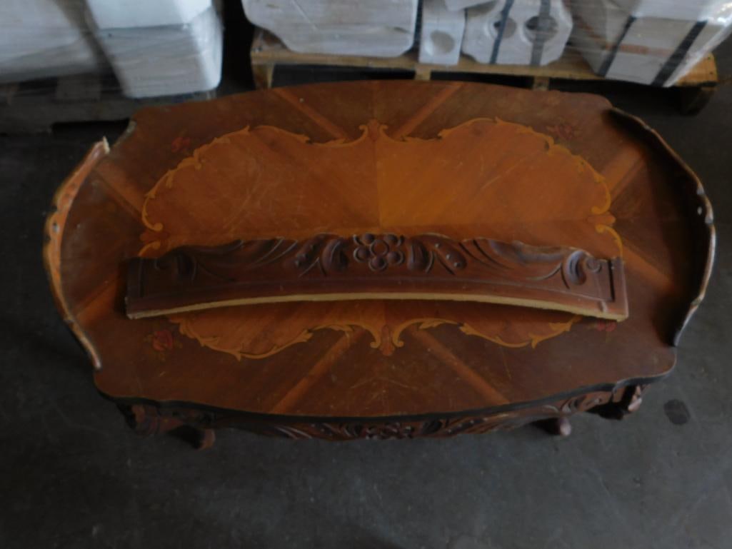 VINTAGE COFFEE TABLE WITH DETACHED SIDE: PICK UP APRIL 2ND FROM 12-2 IN THAYER, MO OR BY APPOINTMENT ON A PRE-SCHEDULED DAY THAT MAY INCUR A FEE.