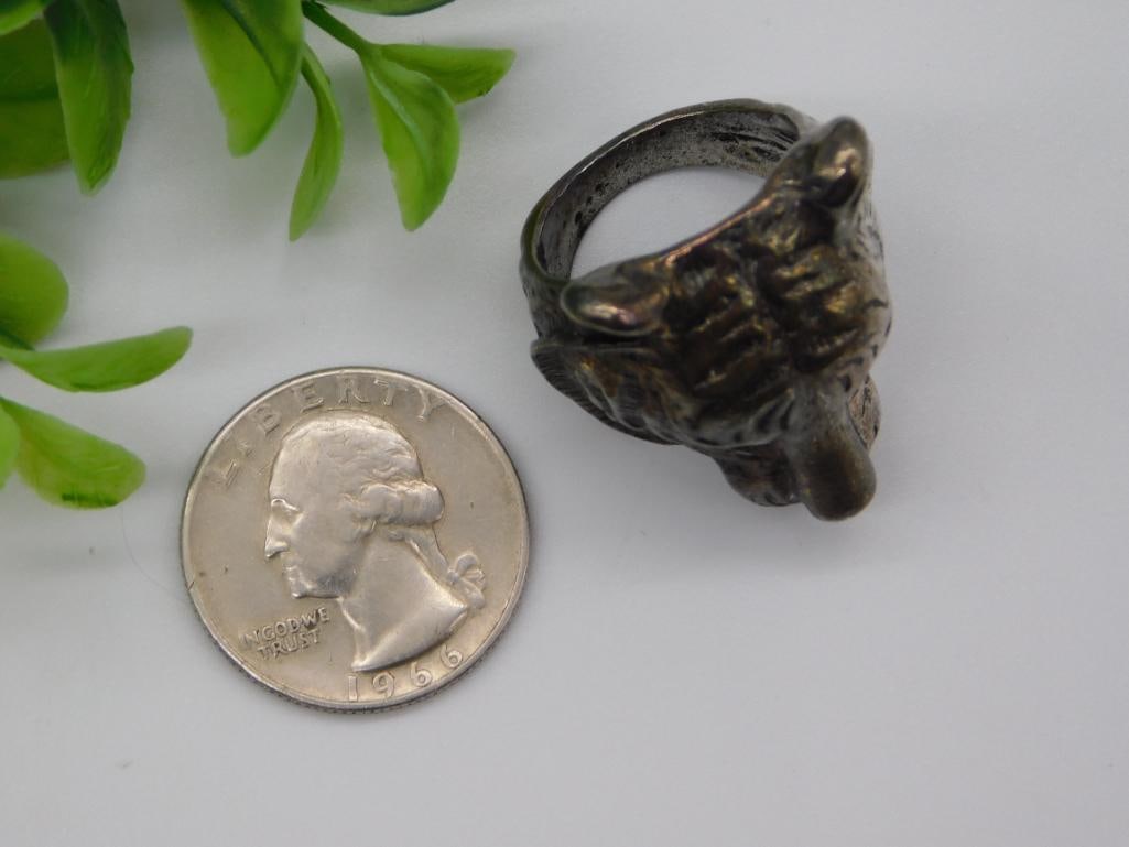 TIGER HEAD SILVER-TONE RING - 2