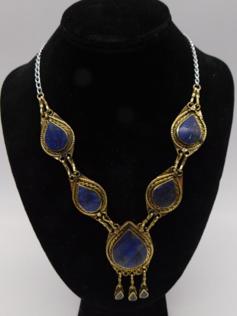 LAPIS LAZULI TEARDROP STATEMENT NECKLACE ROCK STONE LAPIDARY SPECIMEN: LAPIS LAZULI TEARDROP STATEMENT NECKLACE ROCK STONE LAPIDARY SPECIMEN