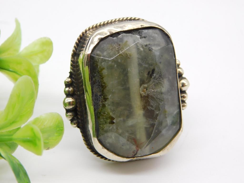 LABRADORITE ADJUSTABLE STATEMENT RING WITH INTRICATE TOOLING ROCK STONE LAPIDARY SPECIMEN: LABRADORITE ADJUSTABLE STATEMENT RING WITH INTRICATE TOOLING ROCK STONE LAPIDARY SPECIMEN