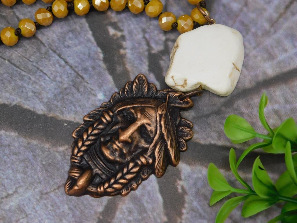 CHIEF PENDANT ON SPARKLE BEAD NECKLACE: CHIEF PENDANT ON SPARKLE BEAD NECKLACE