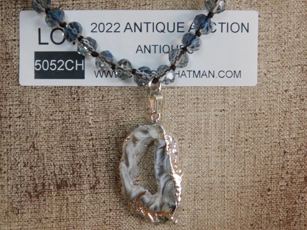 GEODE SLICE PENDANT ON SPARKLE BEAD NECKLACE - 4