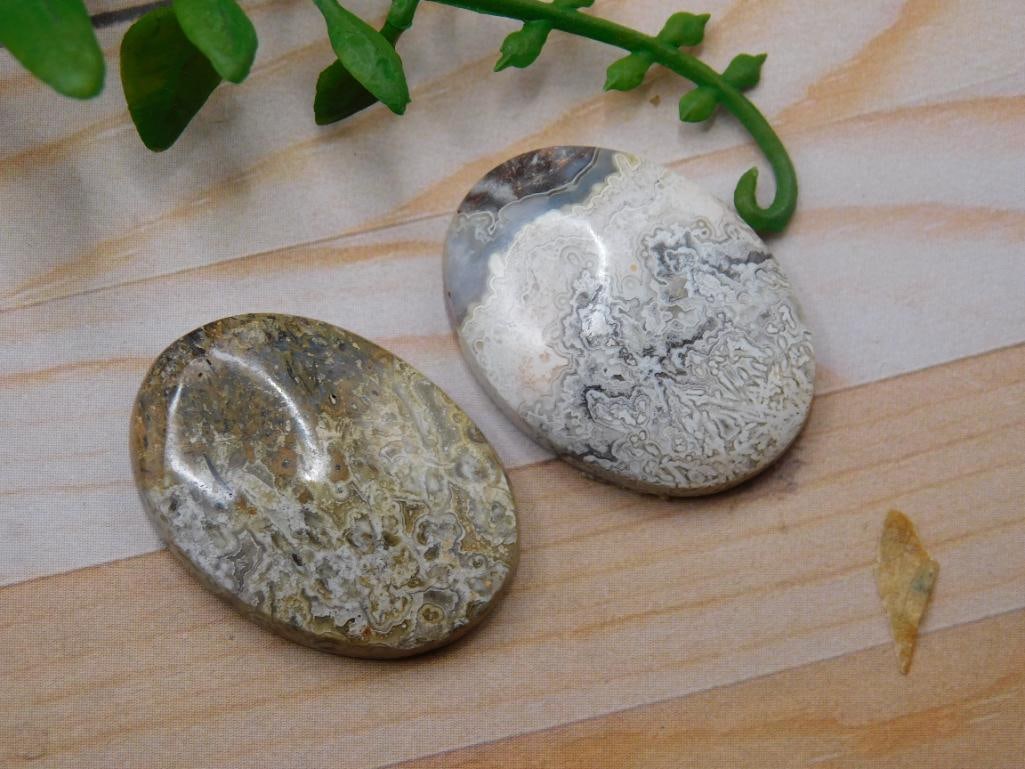 MEXICAN LACE CABOCHONS ROCK STONE LAPIDARY SPECIMEN: MEXICAN LACE CABOCHONS ROCK STONE LAPIDARY SPECIMEN