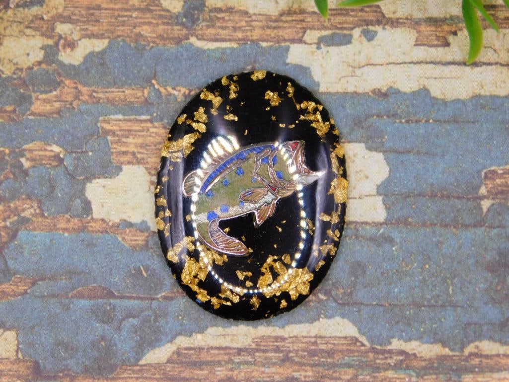 GOLD FLECKED BASS CABOCHON ROCK STONE LAPIDARY SPECIMEN: GOLD FLECKED BASS CABOCHON ROCK STONE LAPIDARY SPECIMEN