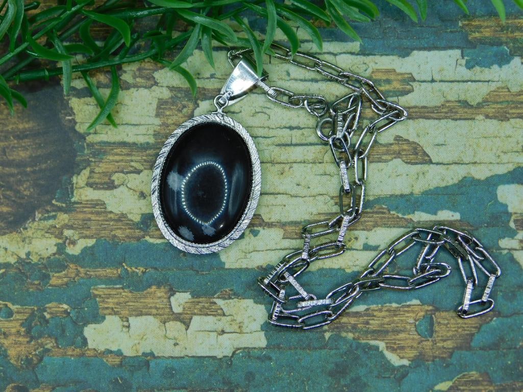 SNOWFLAKE OBSIDIAN PENDANT NECKLACE ROCK STONE LAPIDARY SPECIMEN: SNOWFLAKE OBSIDIAN PENDANT NECKLACE ROCK STONE LAPIDARY SPECIMEN