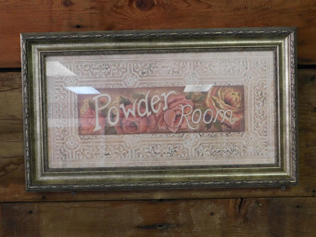 Framed Powder Room Sign with Floral Design: Framed Powder Room Sign with Floral Design