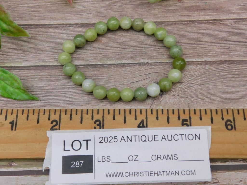 Green Stone Bead Stretch Bracelet - 3