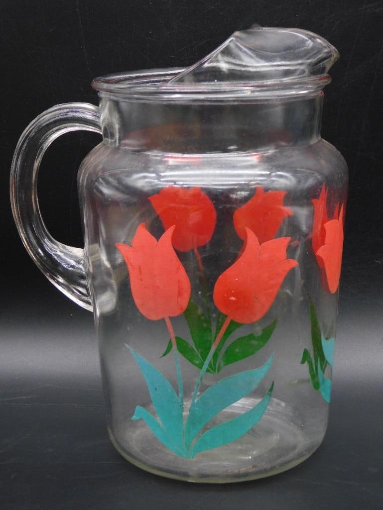 TULIP GLASS PITCHER VINTAGE ANTIQUE: TULIP GLASS PITCHER VINTAGE ANTIQUE