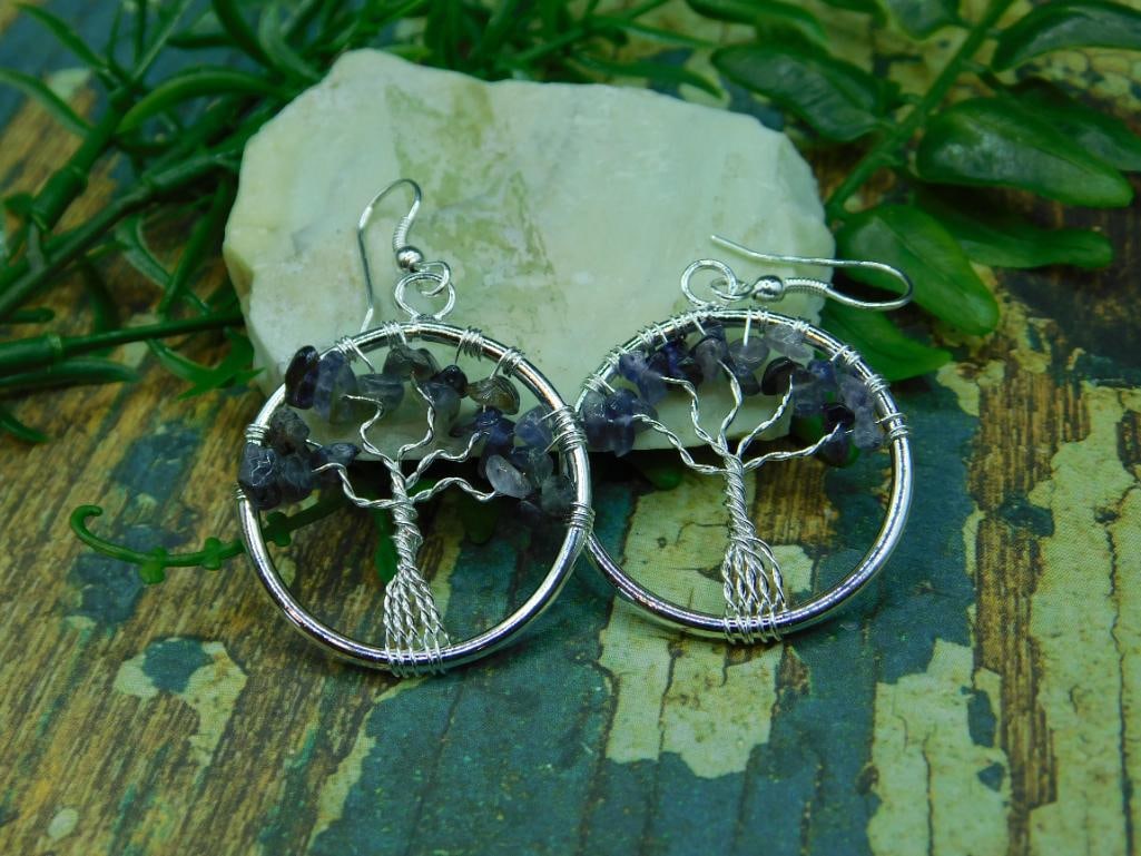 TREE OF LIFE EARRINGS ROCK STONE LAPIDARY SPECIMEN: TREE OF LIFE EARRINGS ROCK STONE LAPIDARY SPECIMEN