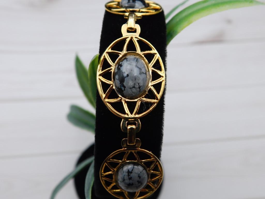 SNOWFLAKE OBSIDIAN BRACELET ROCK STONE LAPIDARY SPECIMEN: SNOWFLAKE OBSIDIAN BRACELET ROCK STONE LAPIDARY SPECIMEN