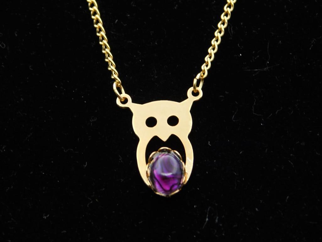 ABALONE STONE OWL PENDANT NECKLACE ROCK STONE LAPIDARY SPECIMEN: ABALONE STONE OWL PENDANT NECKLACE ROCK STONE LAPIDARY SPECIMEN