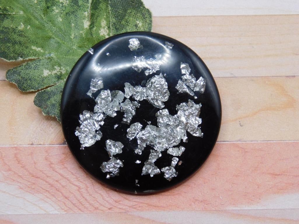 SILVER FLECKED CABOCHON ROCK STONE LAPIDARY SPECIMEN: SILVER FLECKED CABOCHON ROCK STONE LAPIDARY SPECIMEN