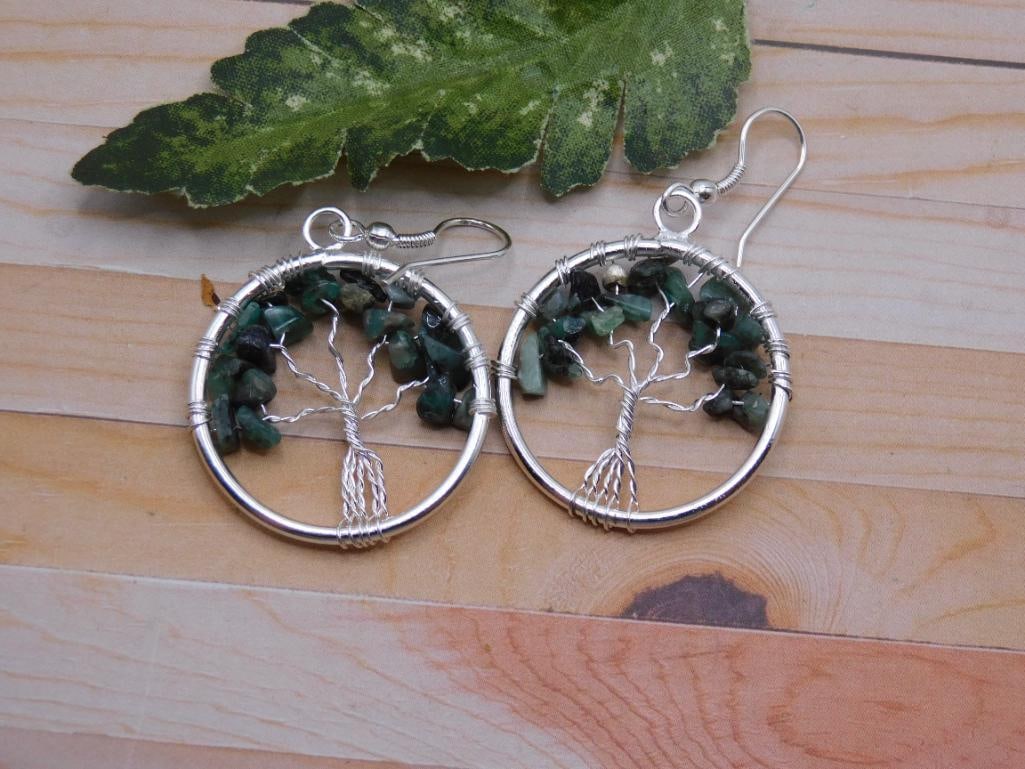 GENUINE STONE WIRE TREE EARRINGS ROCK STONE LAPIDARY SPECIMEN: GENUINE STONE WIRE TREE EARRINGS ROCK STONE LAPIDARY SPECIMEN