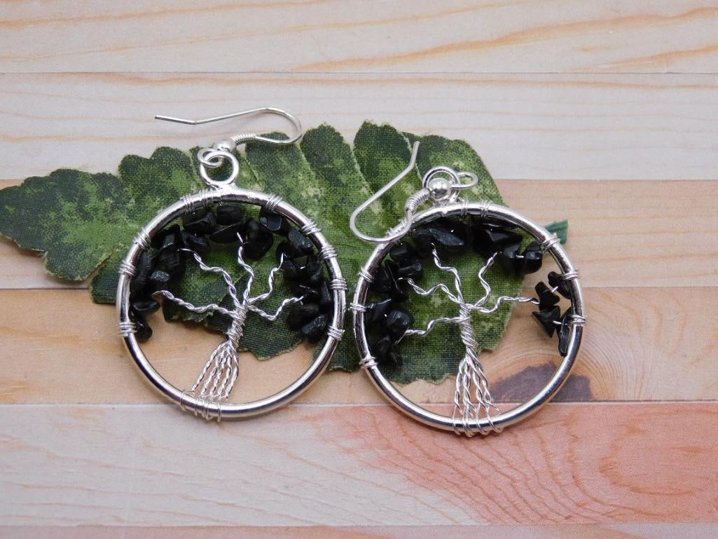 GENUINE STONE WIRE TREE EARRINGS ROCK STONE LAPIDARY SPECIMEN: GENUINE STONE WIRE TREE EARRINGS ROCK STONE LAPIDARY SPECIMEN