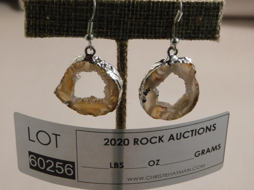 GEODE SLICE EARRINGS ROCK STONE LAPIDARY SPECIMEN - 2