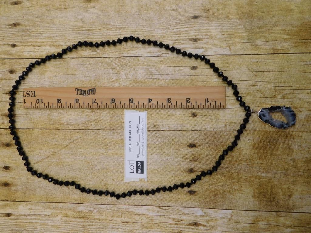 GEODE SLICE PENDANT ON SPARKLE BEAD NECKLACE - 2