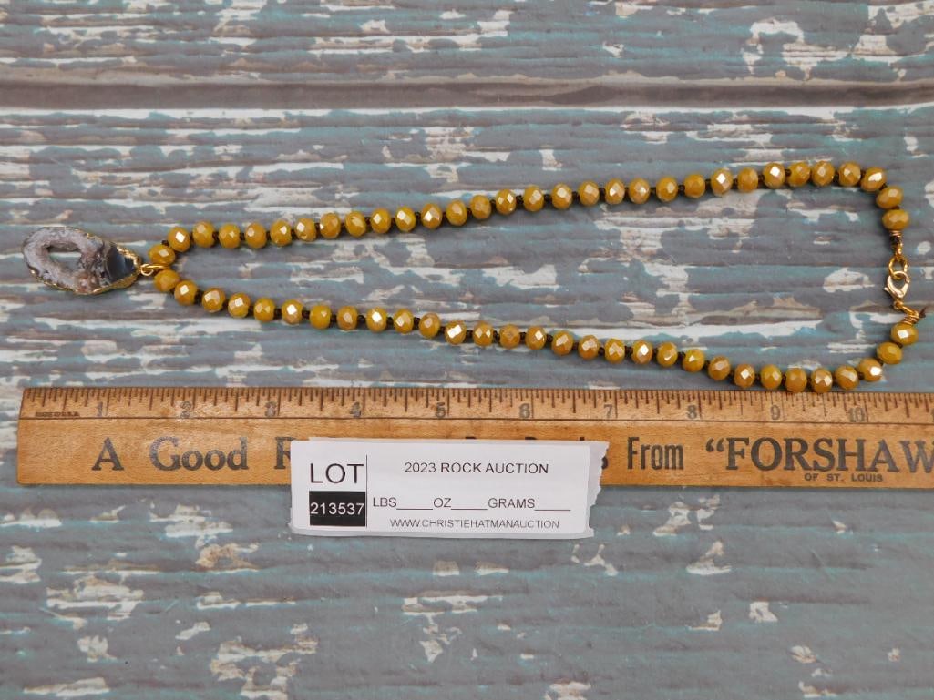 GEODE SLICE PENDANT ON SPARKLE BEAD NECKLACE - 2