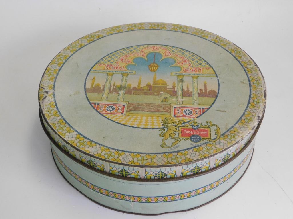 B 1920S PAGE & SHAW INDIA SCENERY CANDY CHOCOLATE TIN VINTAGE ANTIQUE: B 1920S PAGE & SHAW INDIA SCENERY CANDY CHOCOLATE TIN VINTAGE ANTIQUE