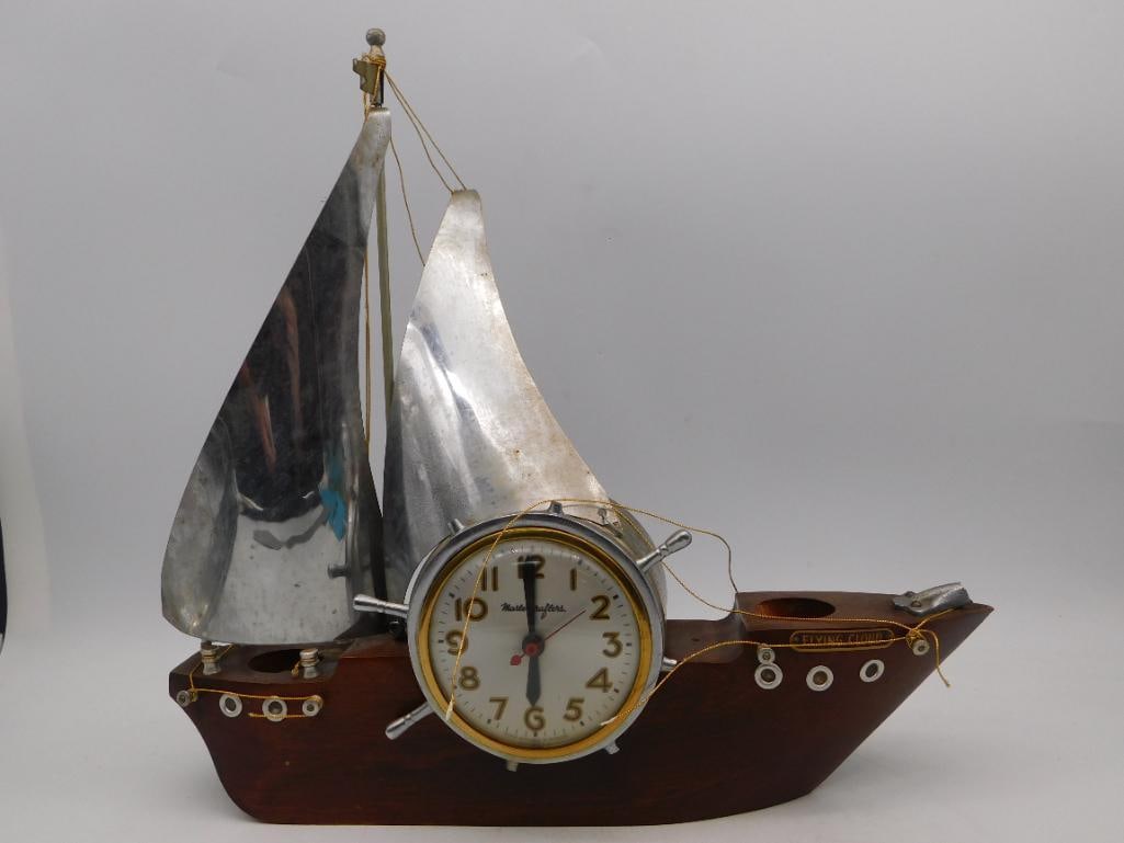 B MASTER CRAFTERS SAILBOAT MANTEL CLOCK VINTAGE ANTIQUE (1 of 6)