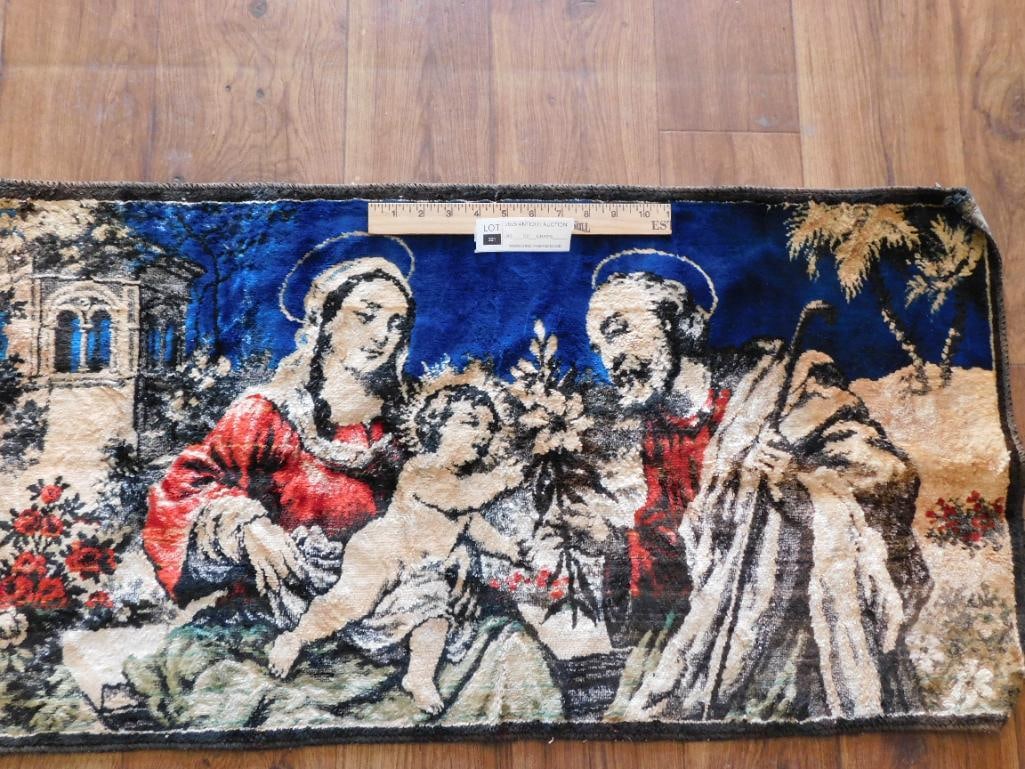 velvet Rectangular Tapestry Depicting Religious Scene - 3