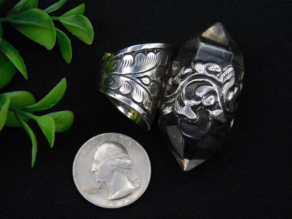 LARGE QUARTZ POINT ADJUSTABLE STATEMENT RING WITH INTRICATE TOOLING - 2