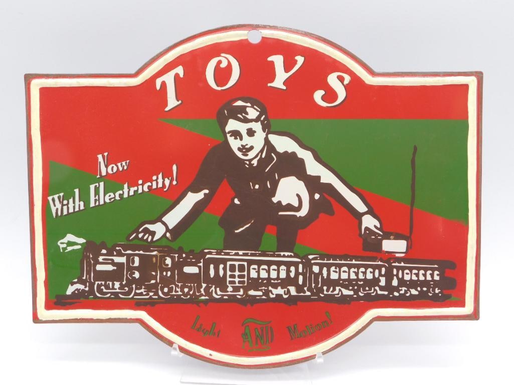VINTAGE METAL TRAIN SIGN TOYS NOW WITH ELECTRICITY LIGHTS AND MOTION: VINTAGE METAL TRAIN SIGN TOYS NOW WITH ELECTRICITY LIGHTS AND MOTION