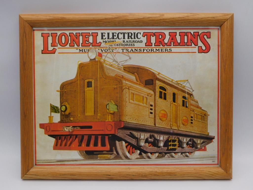 FRAMED WALL PRINT REPRODUCTION OF 1927 LIONEL ELECTRIC TRANS CATALOG COVER (1 of 2)