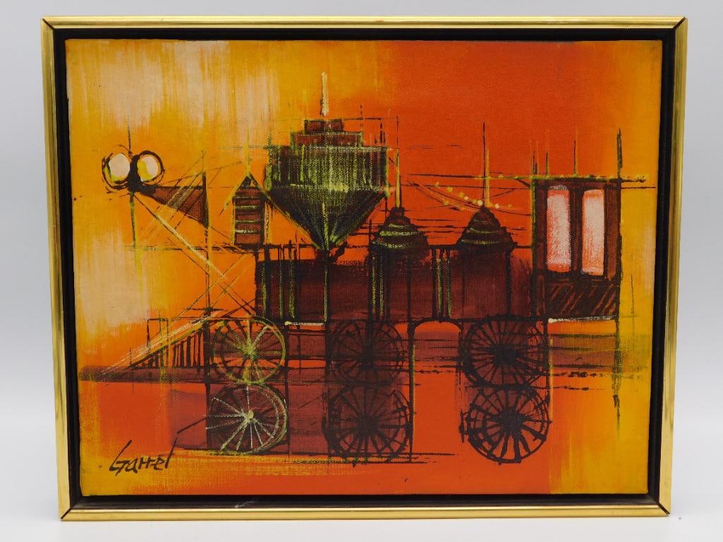 MCM MODERN STYLIZED STEAM ENGINE TRAIN RENDERING PRINT SIGNED BY ARTIST (1 of 2)