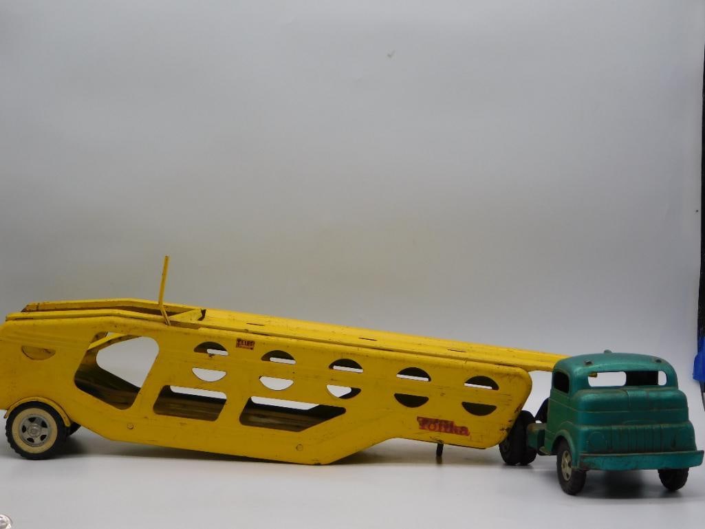 PRESSED-STEEL TONKA CAR CARRIER TOY VINTAGE ANTIQUE: PRESSED-STEEL TONKA CAR CARRIER TOY VINTAGE ANTIQUE