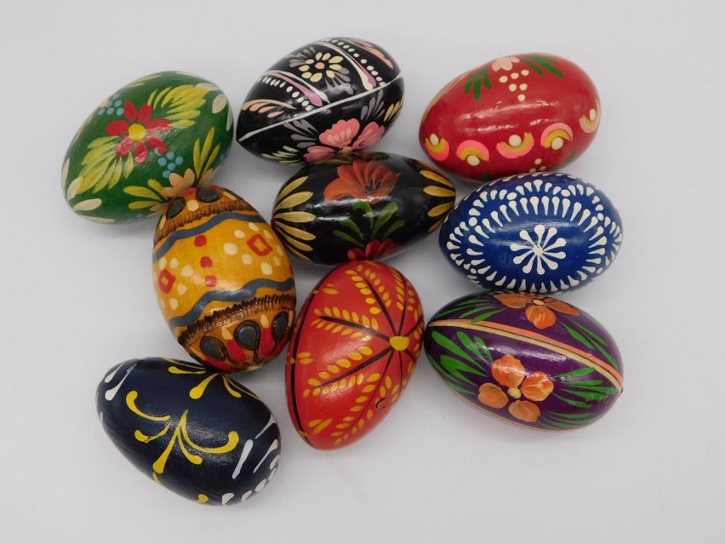 HAND-PAINTED WOODEN EASTER EGGS VINTAGE ANTIQUE (1 of 2)