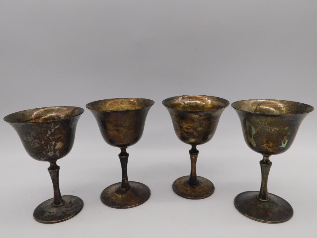 FOUR VINTAGE ETCHED BRASS WINE GOBLETS (1 of 3)