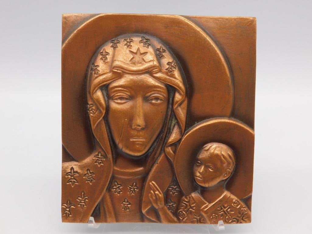 MADONNA AND CHILD PLAQUE WALL HANGING VINTAGE ANTIQUE (1 of 3)